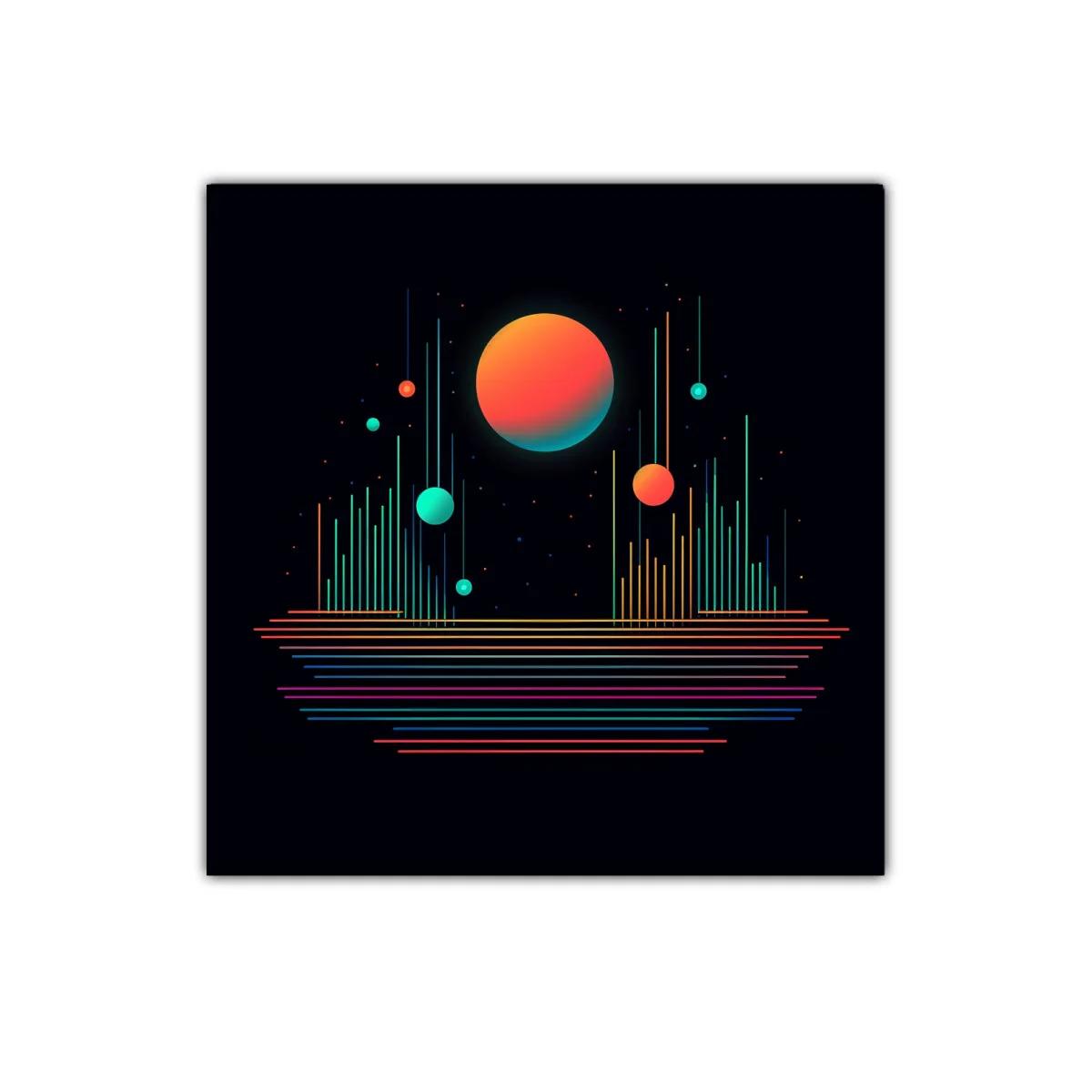 Composición abstracta con esferas y líneas de colores vibrantes — imagen principal