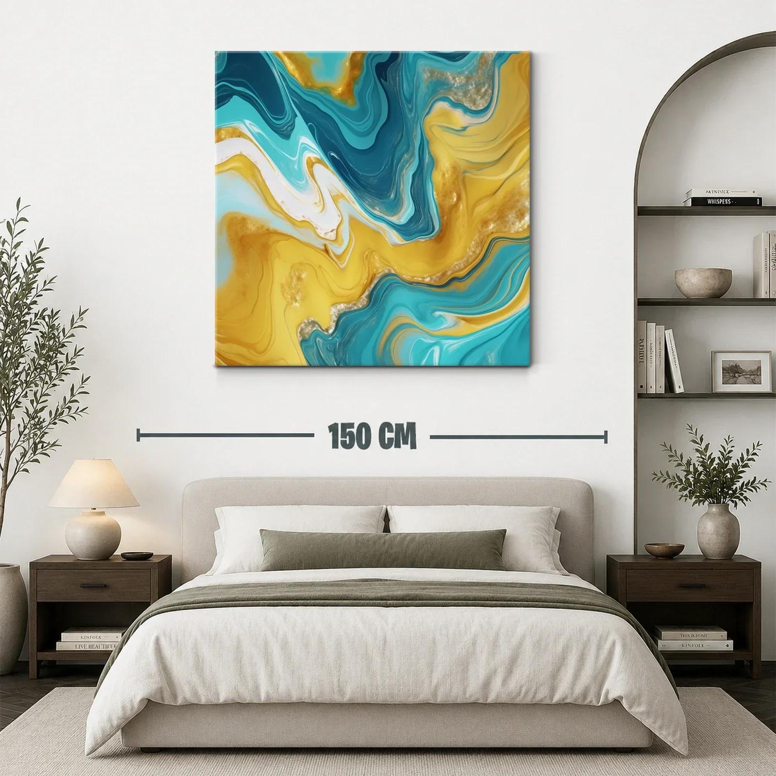 Abstracto fluido en tonos dorados y azules vibrantes — miniatura 3
