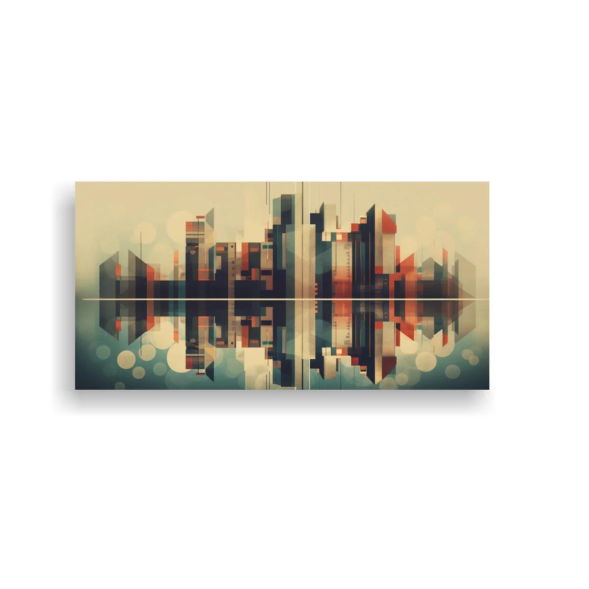 Cuadro skyline urbano abstracto con reflejo especular — imagen principal