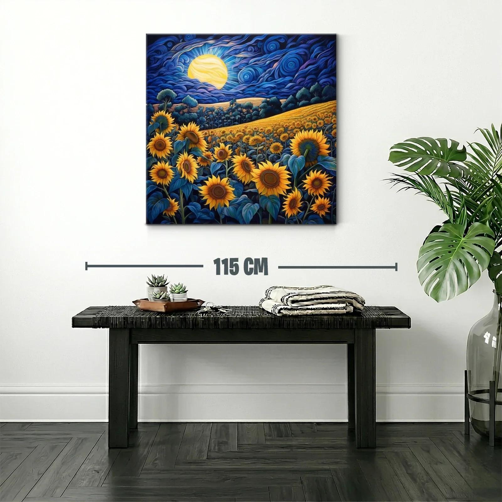 Campo de girasoles bajo un cielo nocturno vibrante — miniatura 2