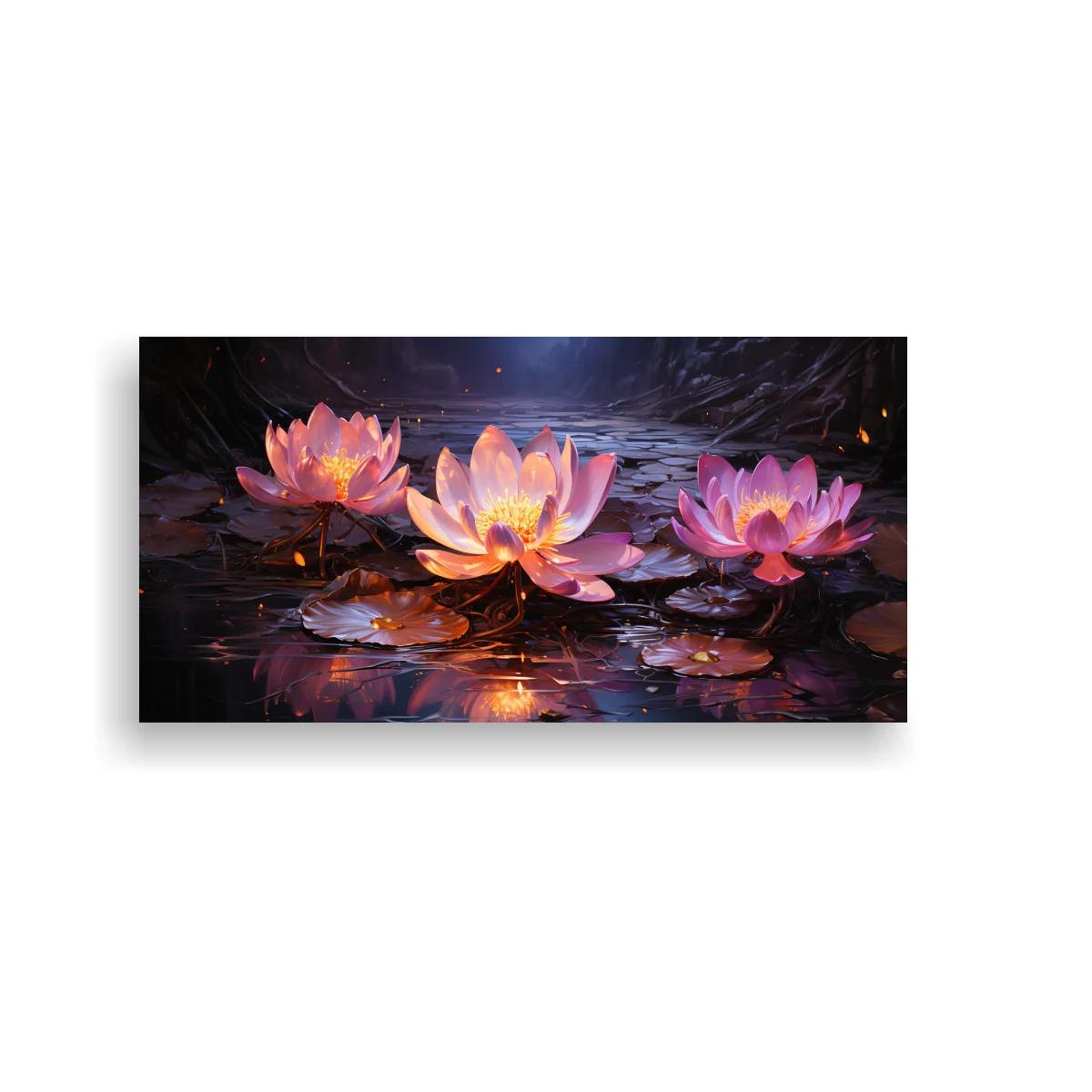 Cuadro flores de loto rosas con reflejos anaranjados