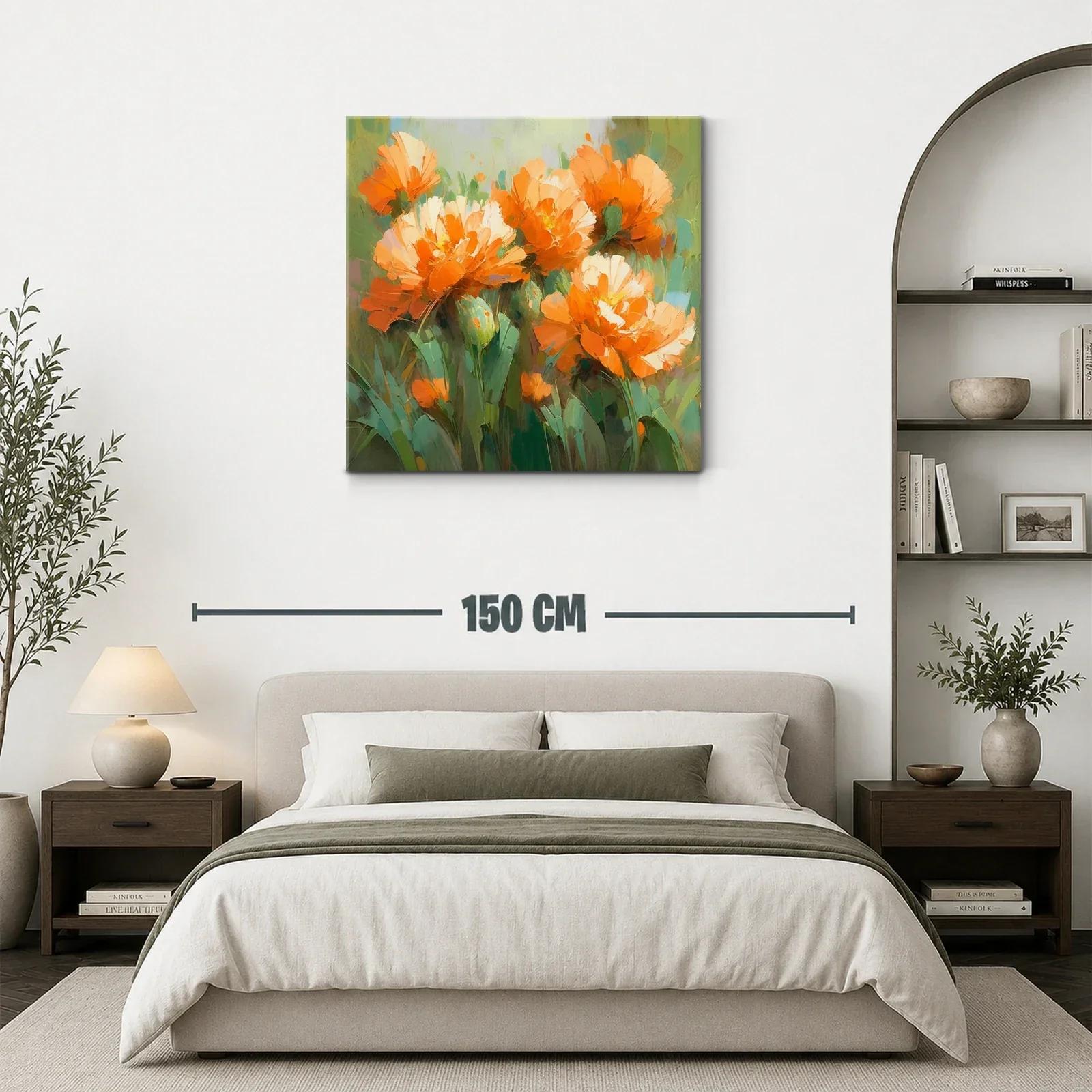 Flores vibrantes en tonos cálidos sobre fondo verde — miniatura 3