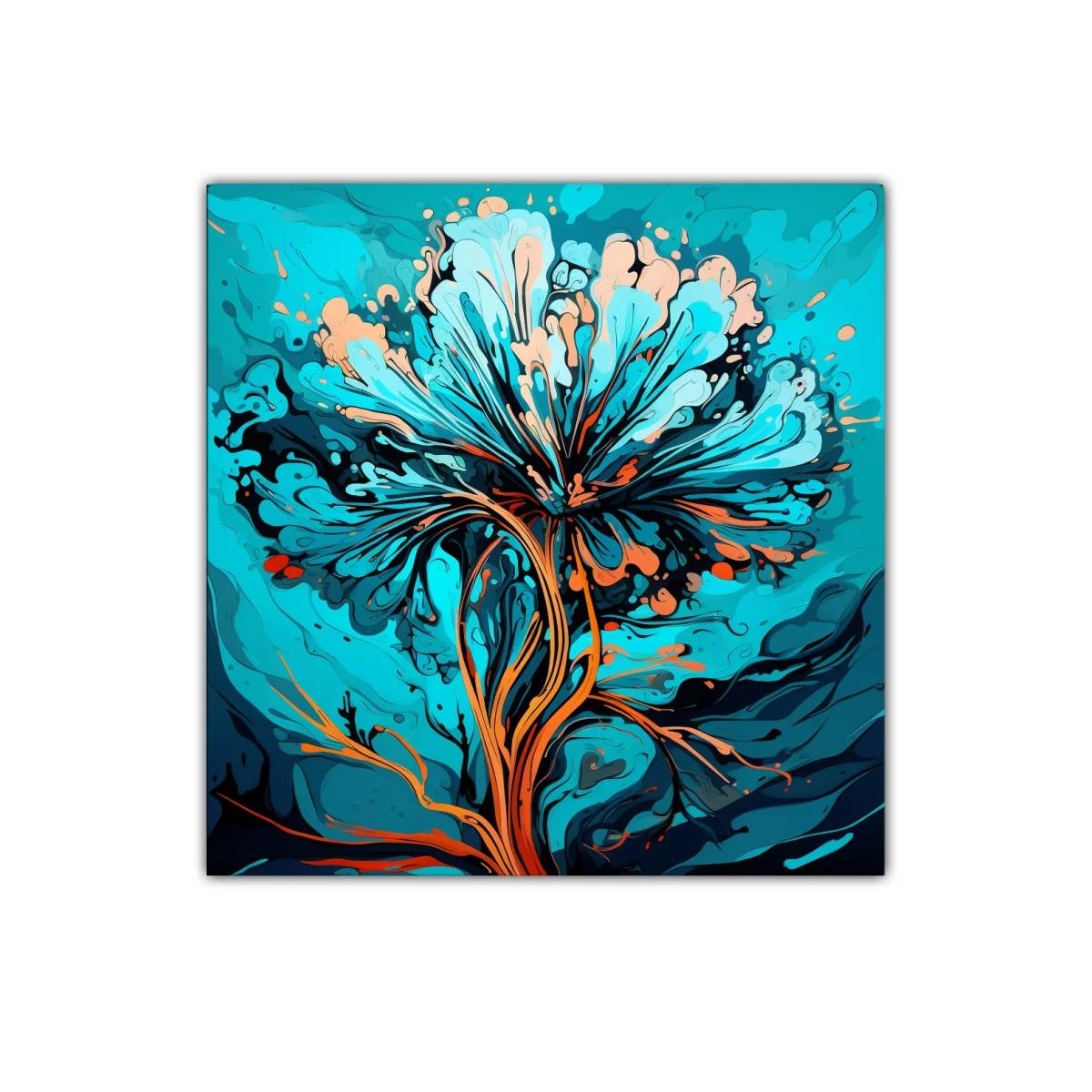 Flor abstracta vibrante en tonos turquesa y naranja cálido — imagen principal