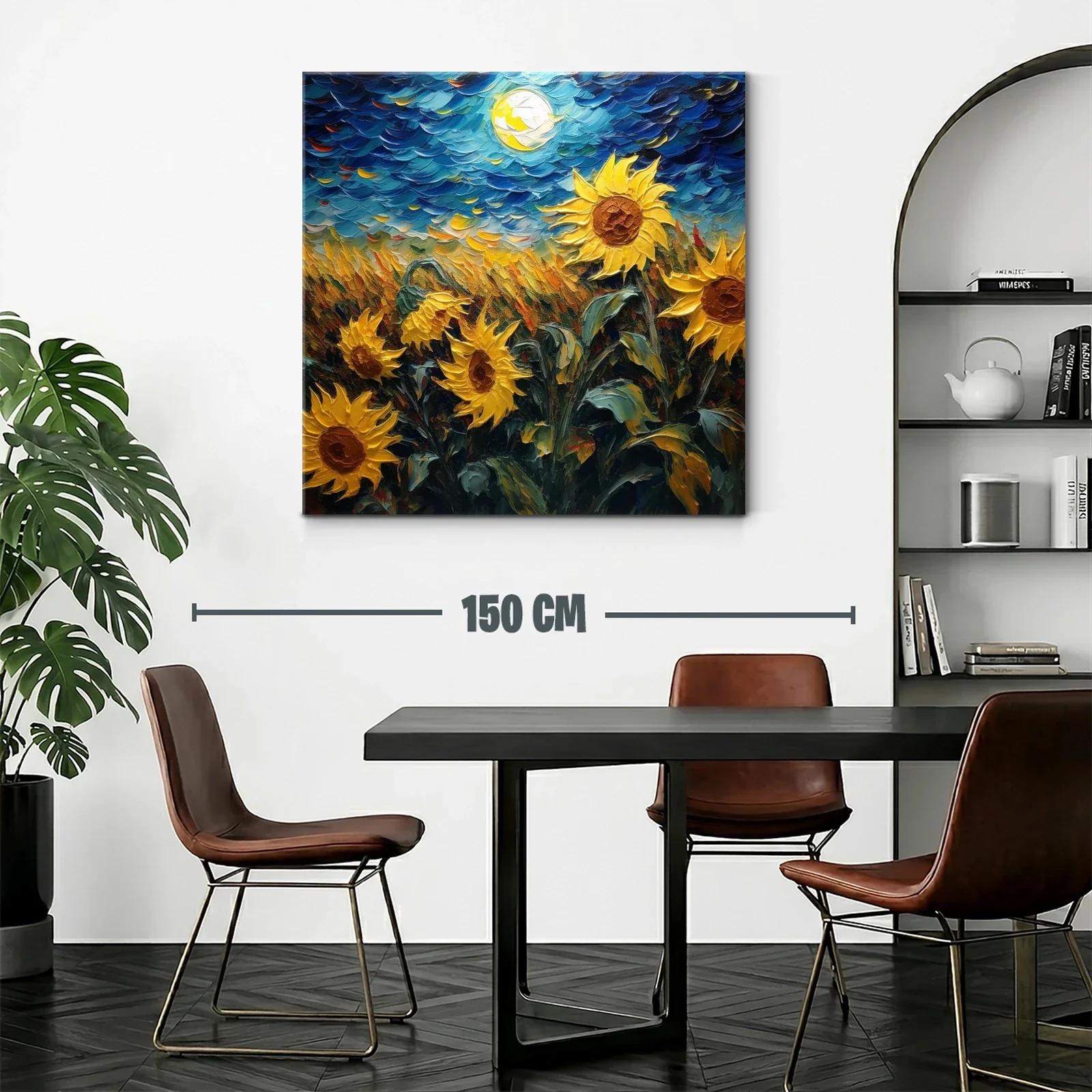 Campo de girasoles vibrantes bajo cielo nocturno brillante — miniatura 2