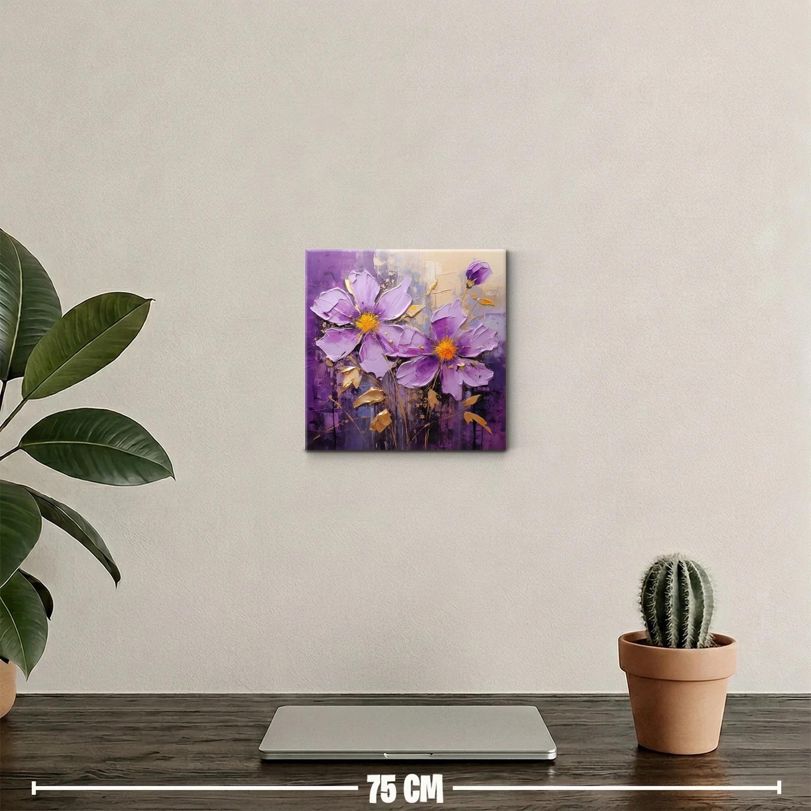 Cuadro decorativo floral en tonos morados y dorados — miniatura 2