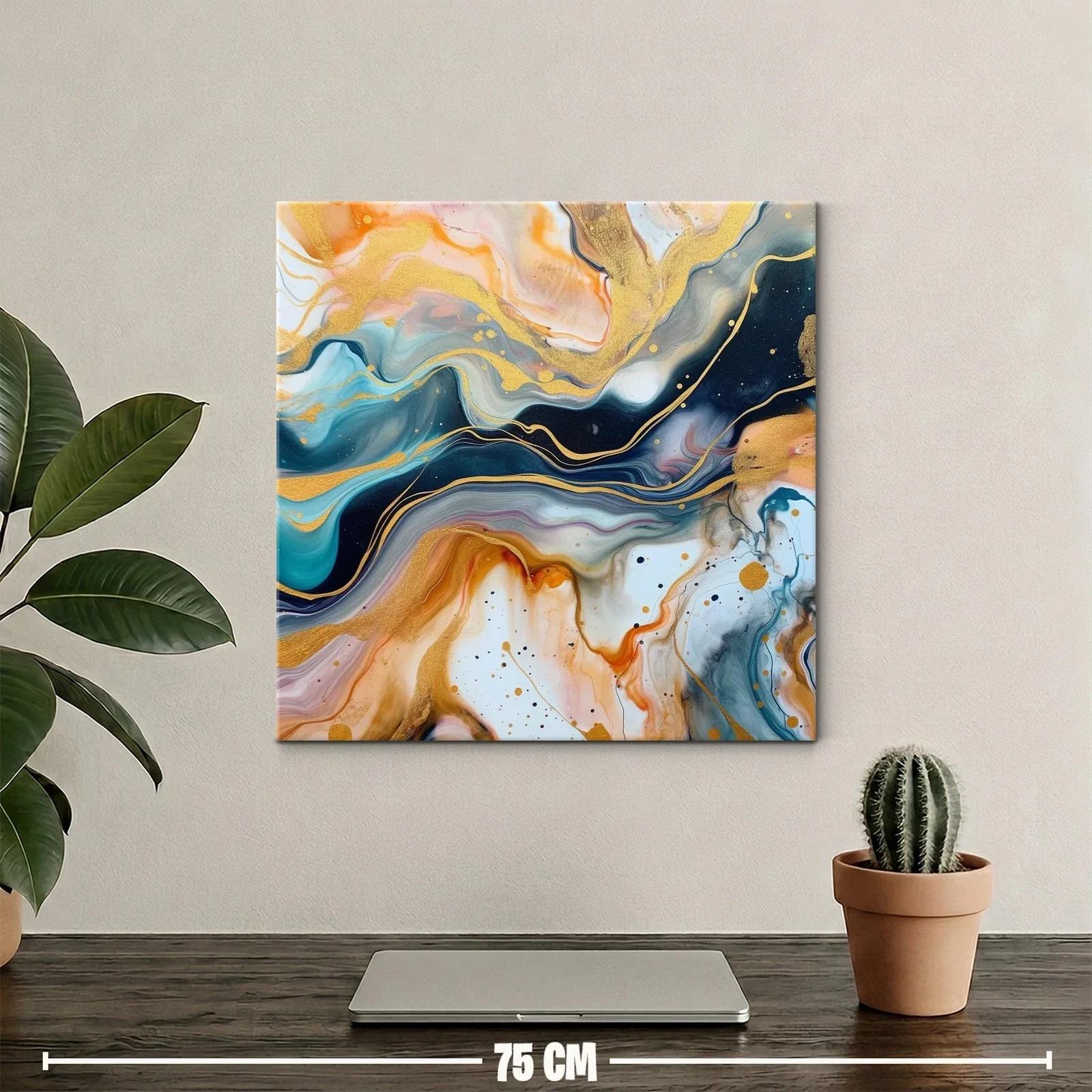 Cuadro abstracto con tonos dorados y azules intensos — miniatura 2