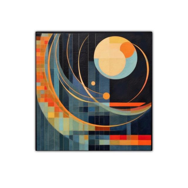 Cuadro decorativo abstracto con formas geométricas y colores cálidos