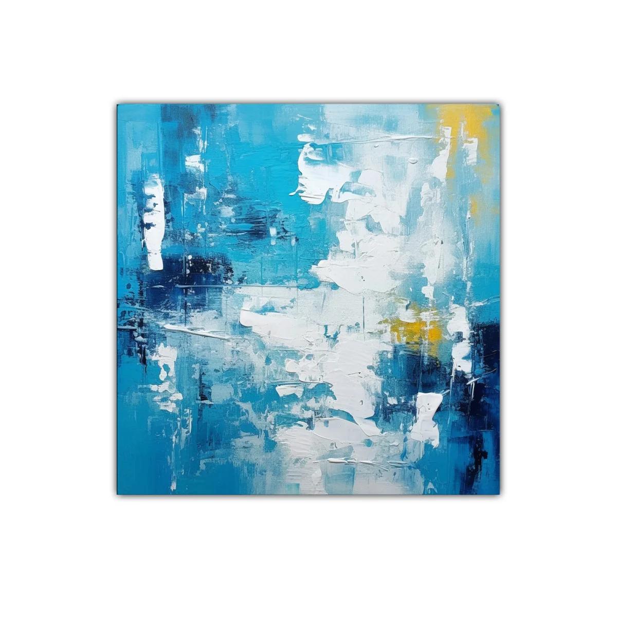Cuadro abstracto con tonos azules y blancos vibrantes