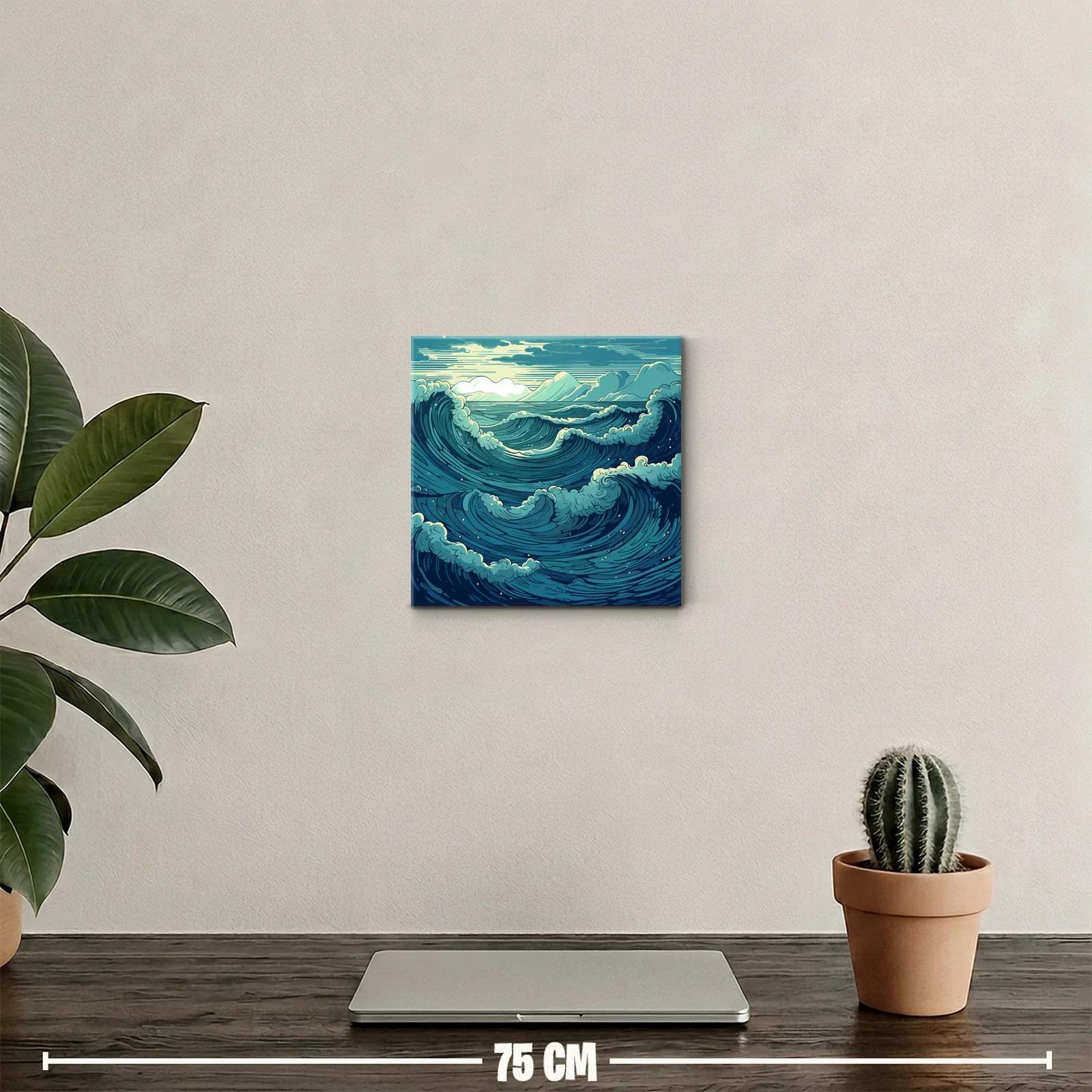 Cuadro decorativo con olas marinas en tonos azules y verdes — miniatura 2