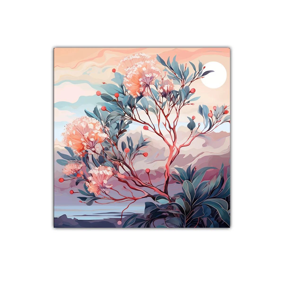 Cuadro decorativo con ramo floral en tonos suaves y cálidos