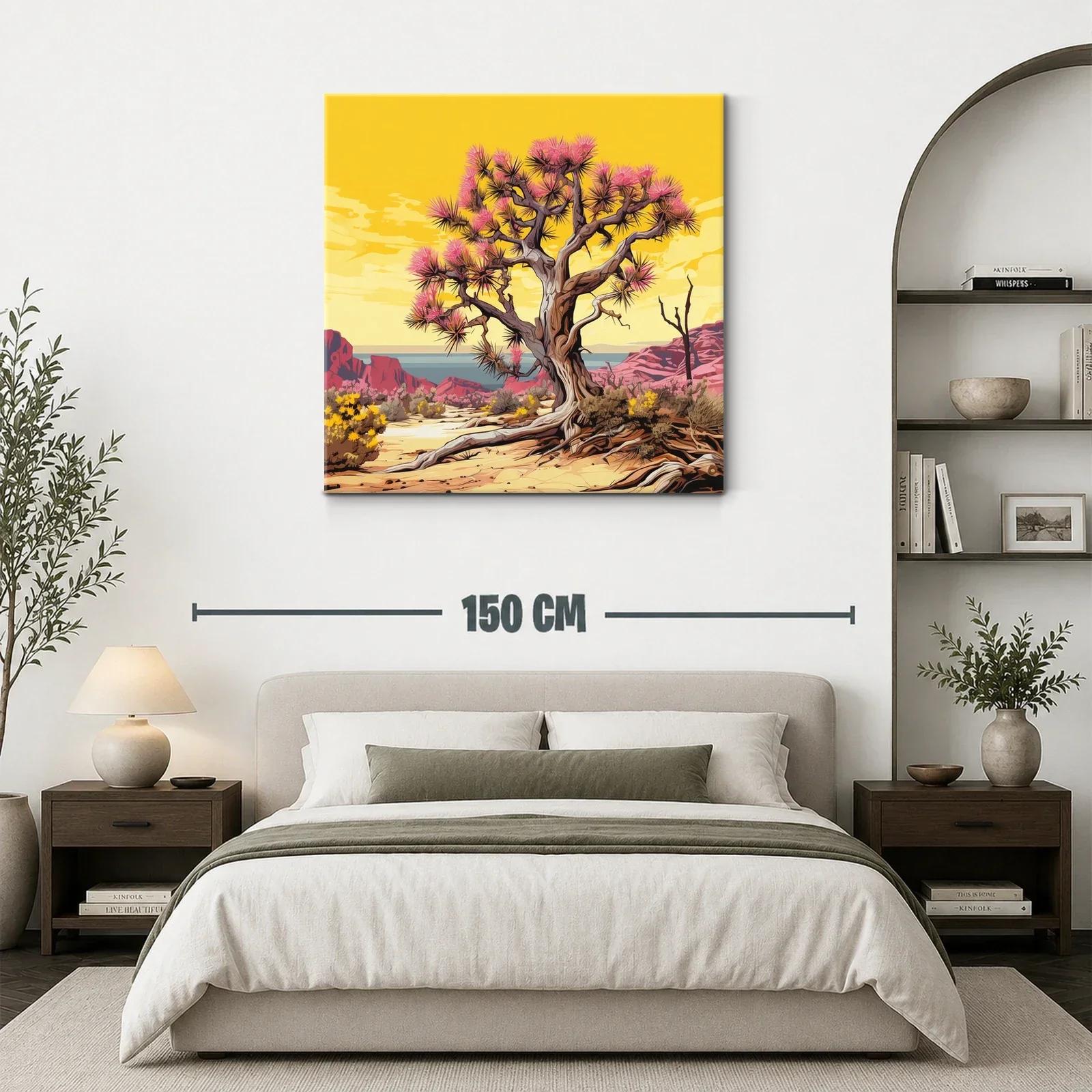 Árbol desierto con flores rosas y paisaje brillante — miniatura 3