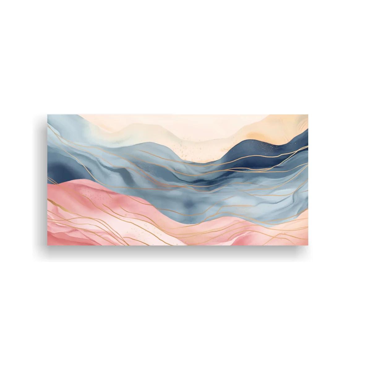 Cuadro capas onduladas abstractas con líneas doradas fluidas