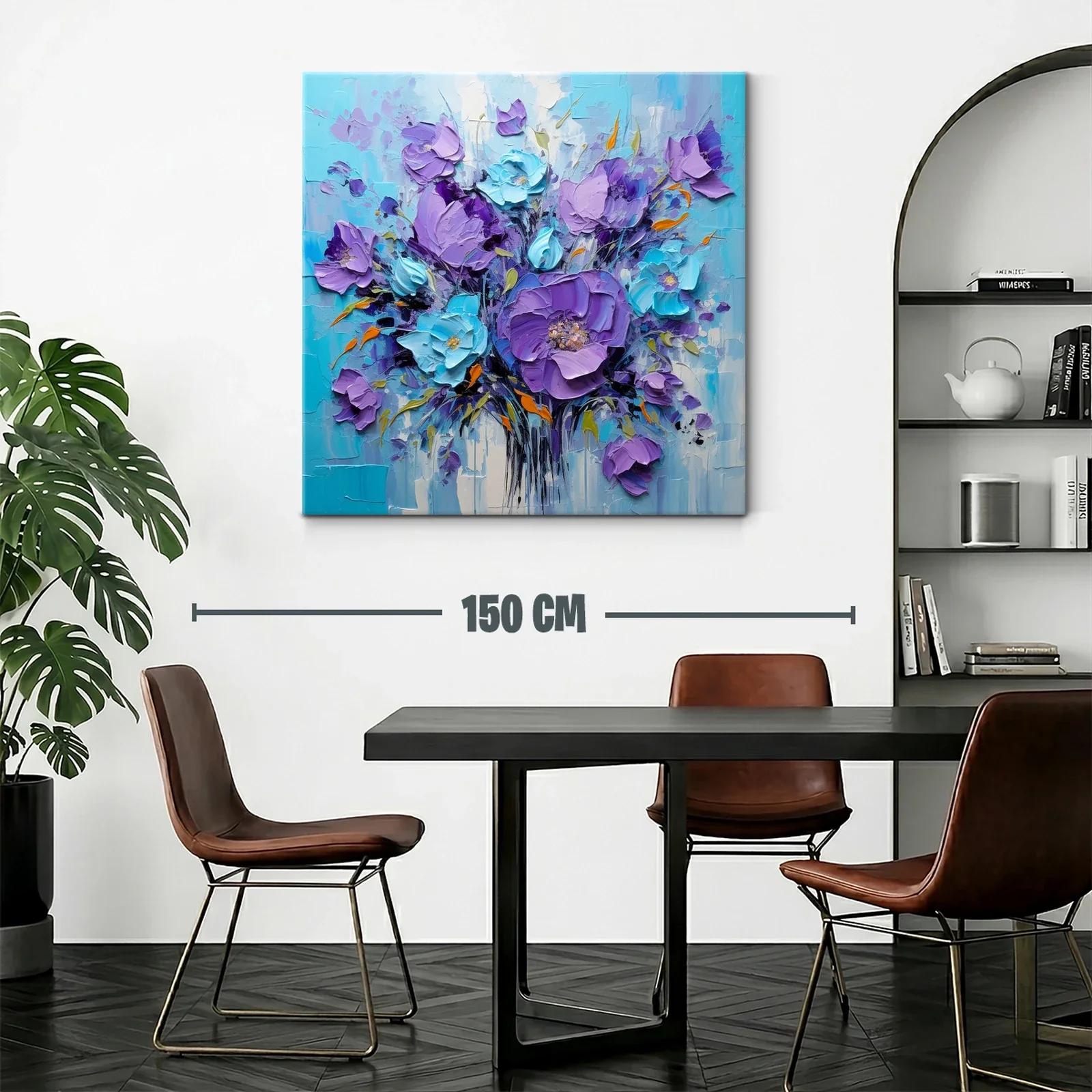 Cuadro floral en tonos violetas y azul turquesa vibrantes — miniatura 2