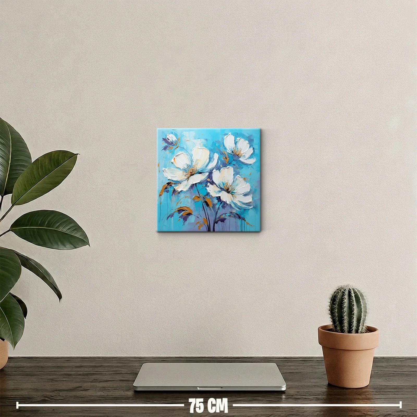 Cuadro floral con grandes flores blancas y fondo azul vibrante — miniatura 2