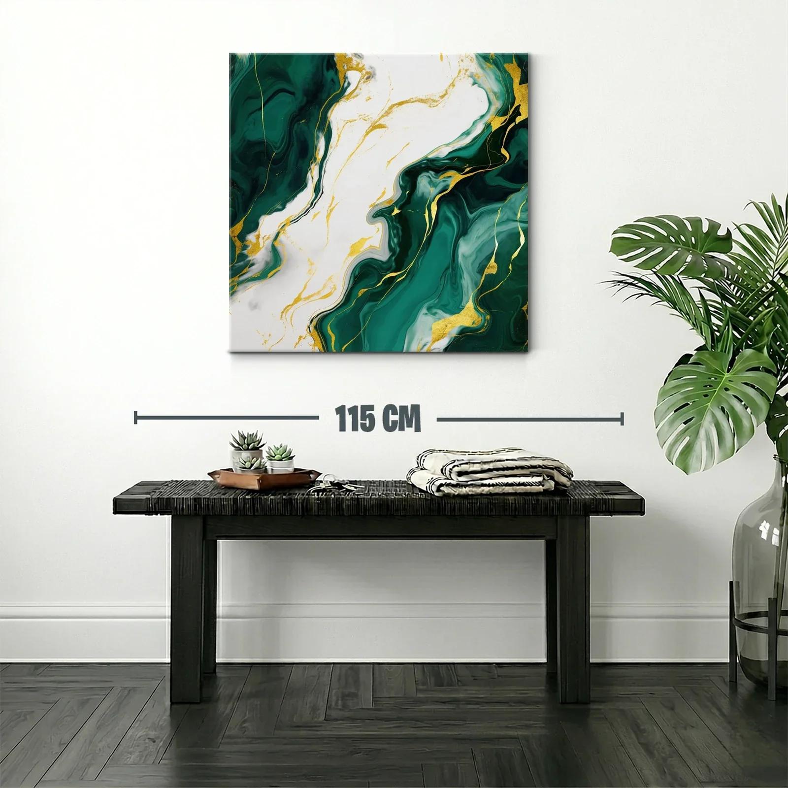 Cuadro abstracto con tonos verdes y detalles dorados — miniatura 2