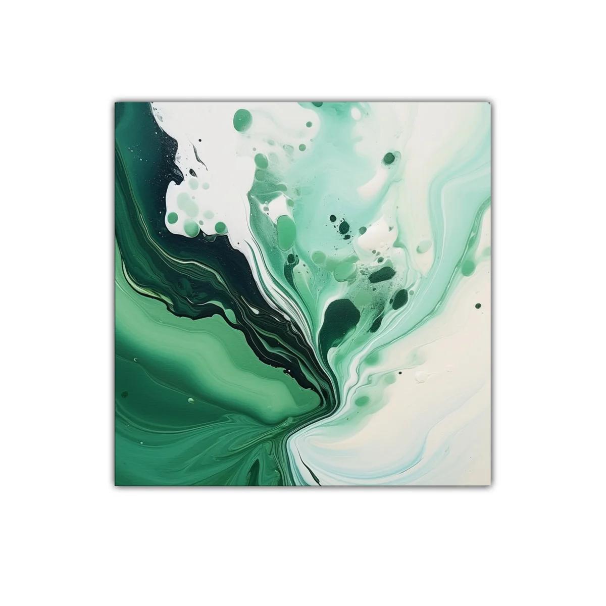Cuadro abstracto con tonos verdes y blancos fluidos — imagen principal