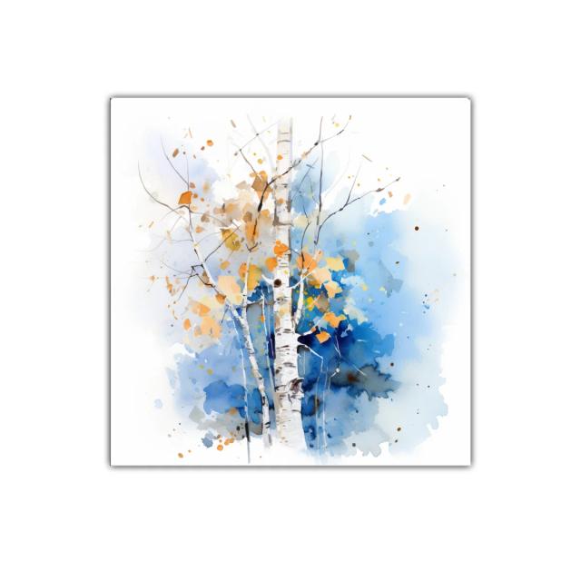 Cuadro decorativo árbol de abedul con paleta azul y ocres