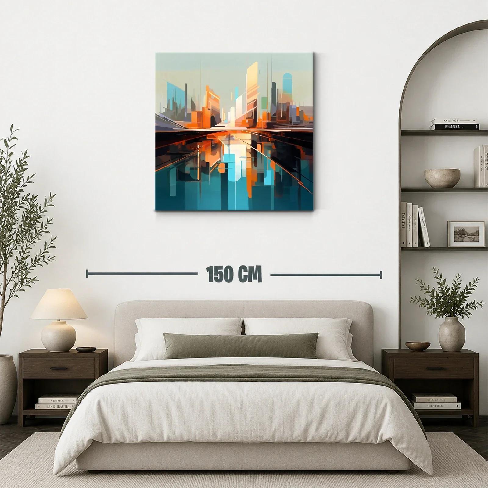Cuadro abstracto con paisaje urbano futurista vibrante — miniatura 3