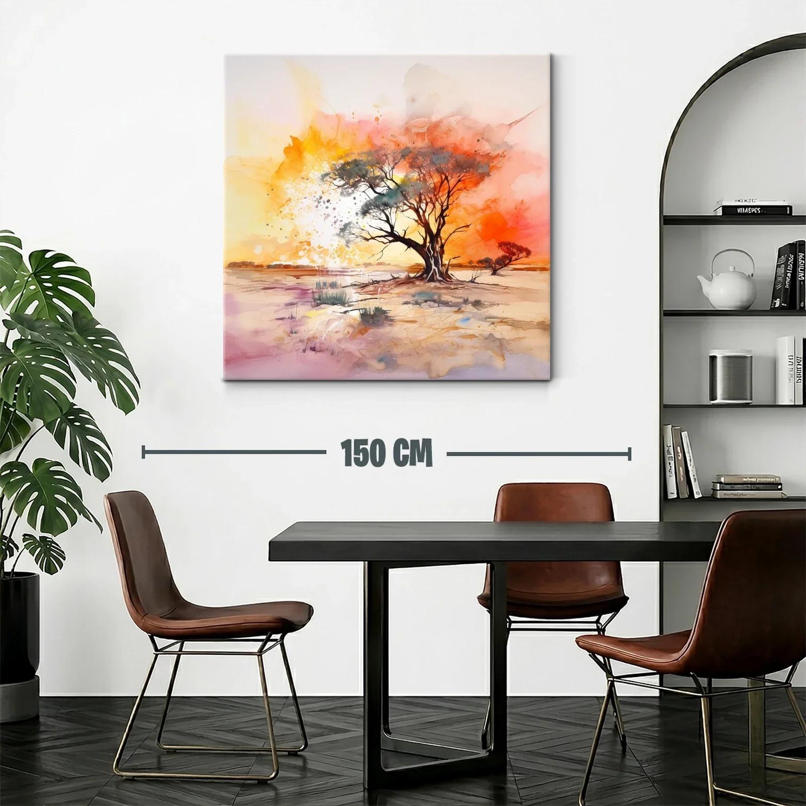 Paisaje de árbol solitario al atardecer en tonos cálidos — miniatura 2