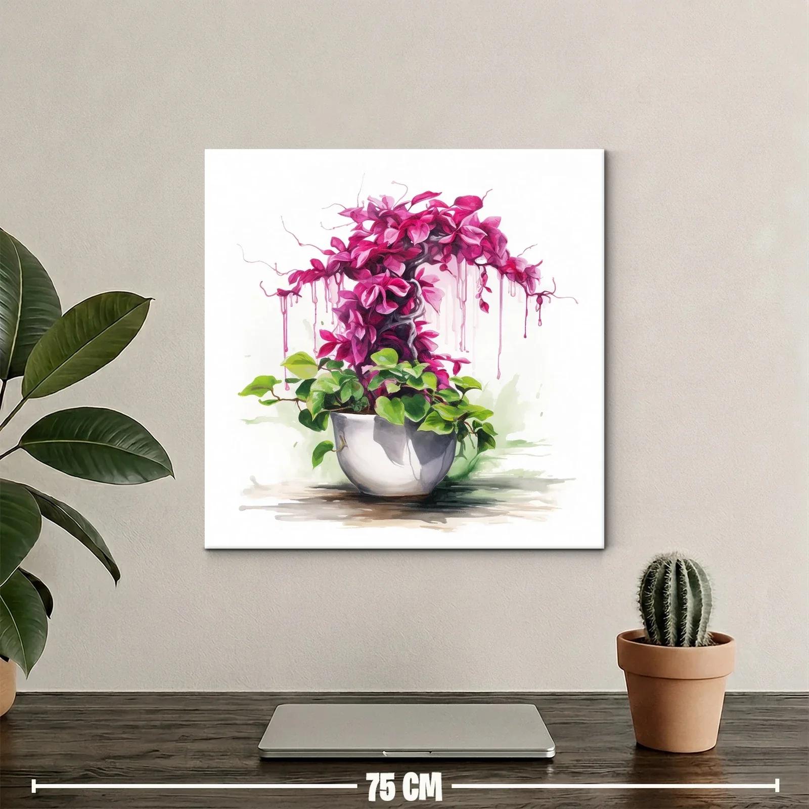 Cuadro con planta ornamental en tonos verdes y fucsias vibrantes — miniatura 2