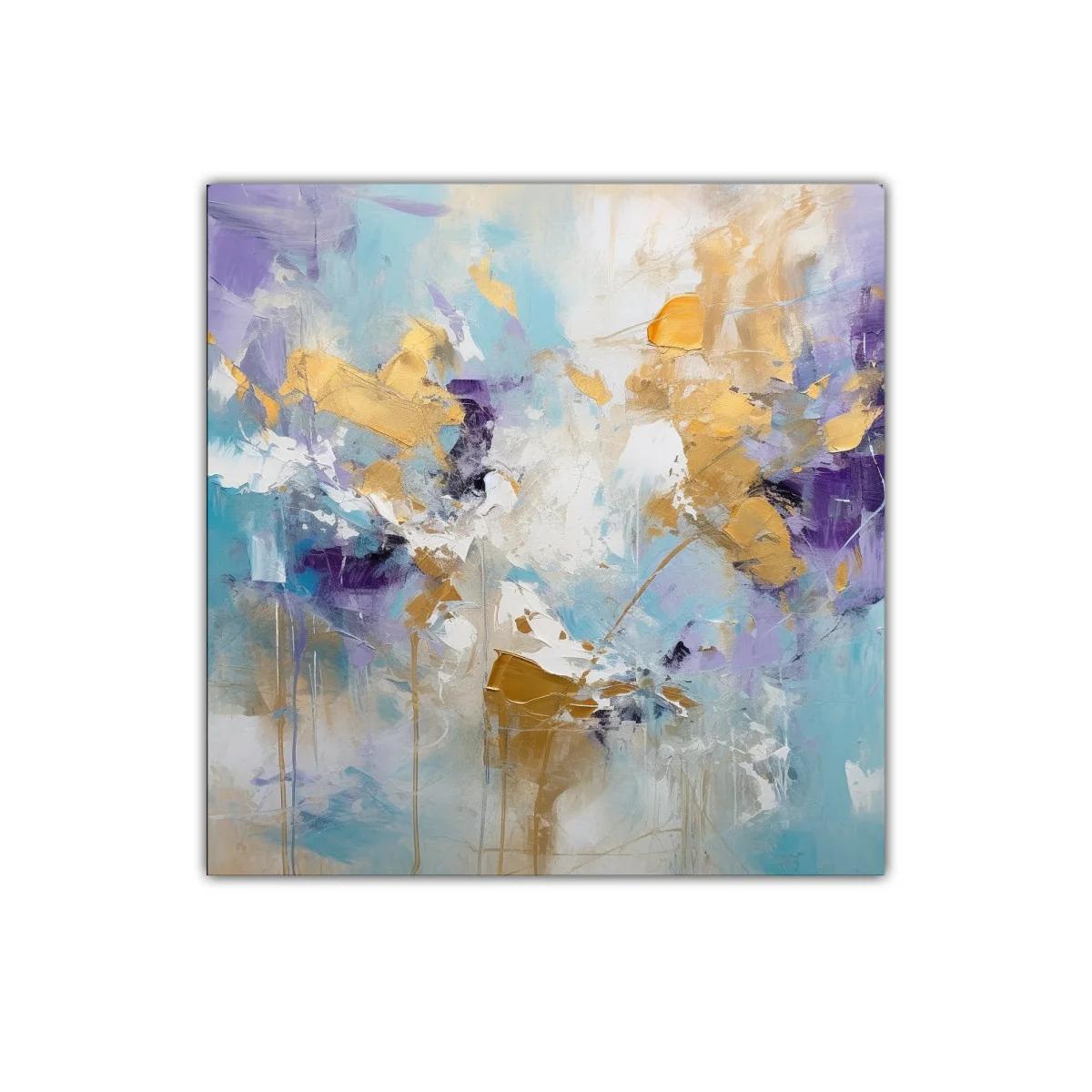 Cuadro abstracto con dorados y tonos fríos vibrantes — miniatura 1