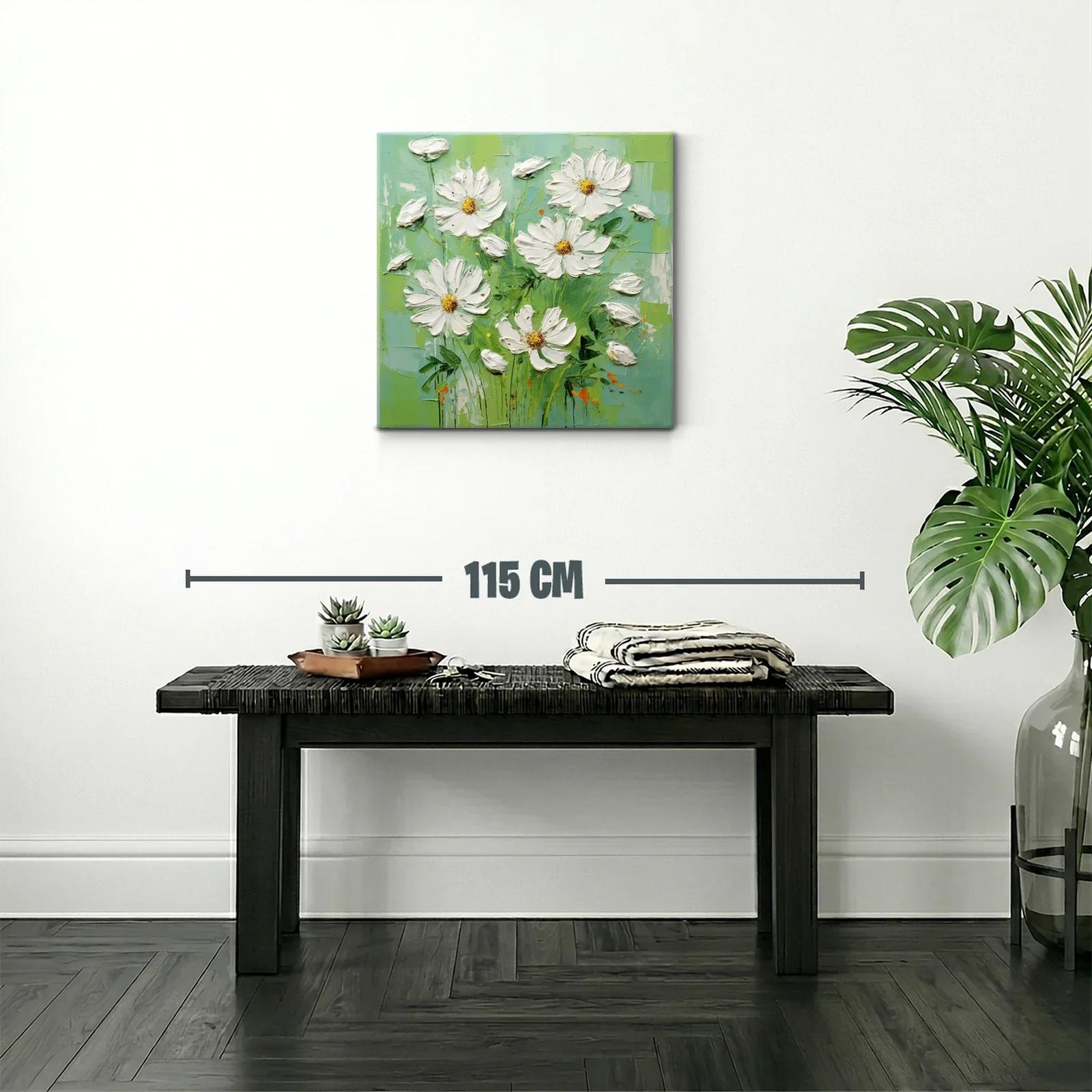 Cuadro flores blancas sobre fondo verde fresco y luminoso — miniatura 2