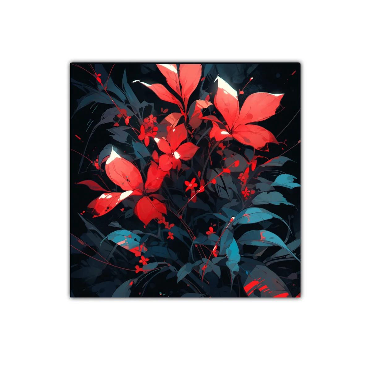 Cuadro decorativo de flores rojas sobre fondo oscuro elegante — imagen principal