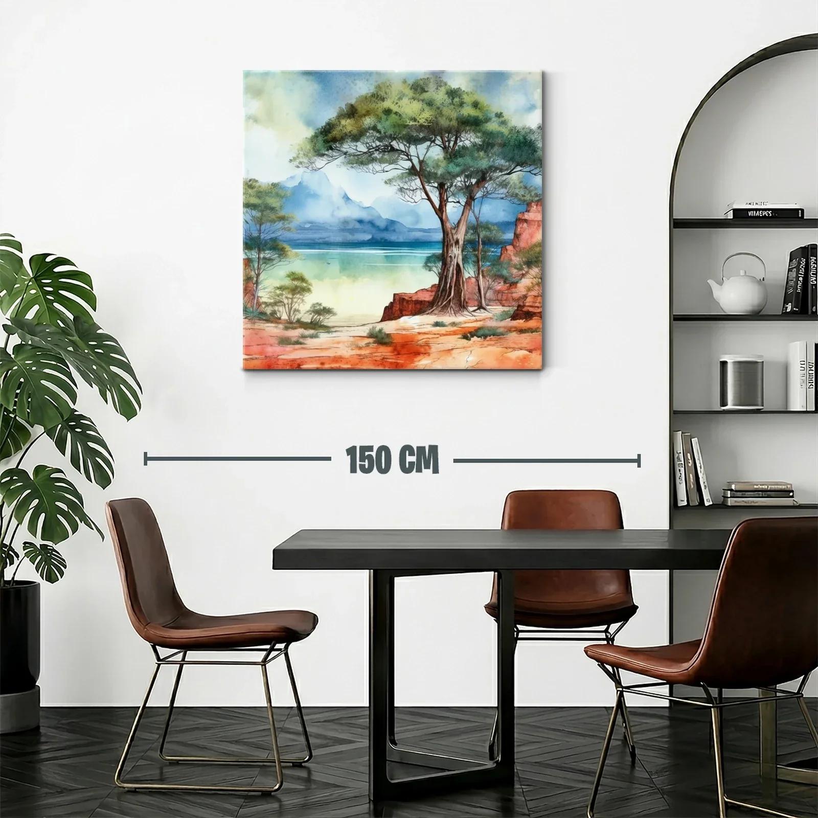Paisaje natural con árbol y costa azul en tonos cálidos — miniatura 2