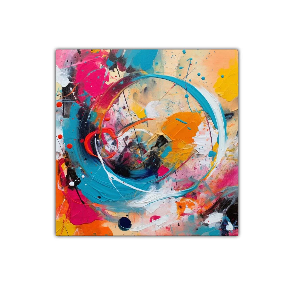 Cuadro abstracto con formas circulares y vibrantes colores
