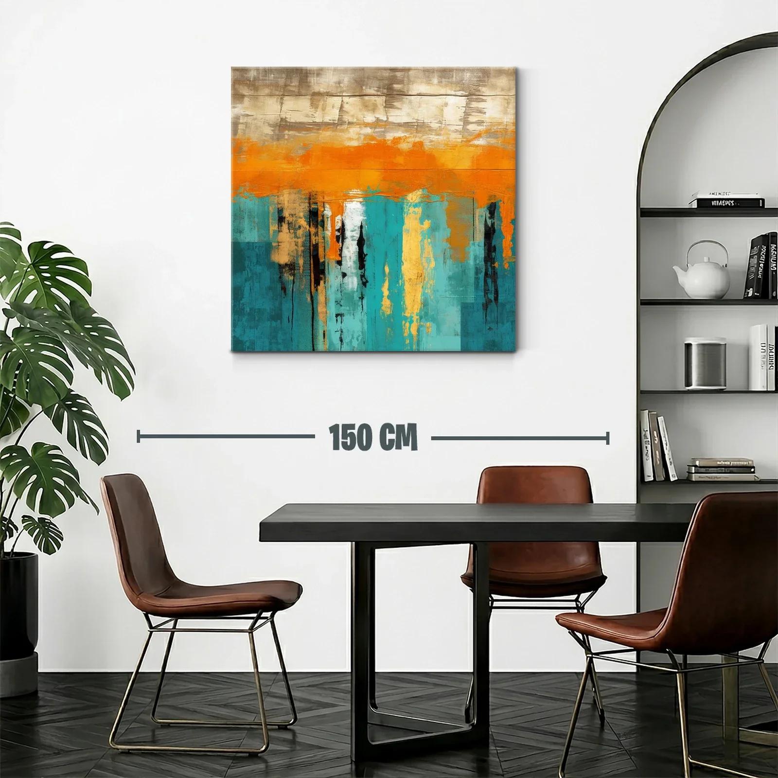 Cuadro abstracto con vibrantes tonos turquesa y naranja — miniatura 2