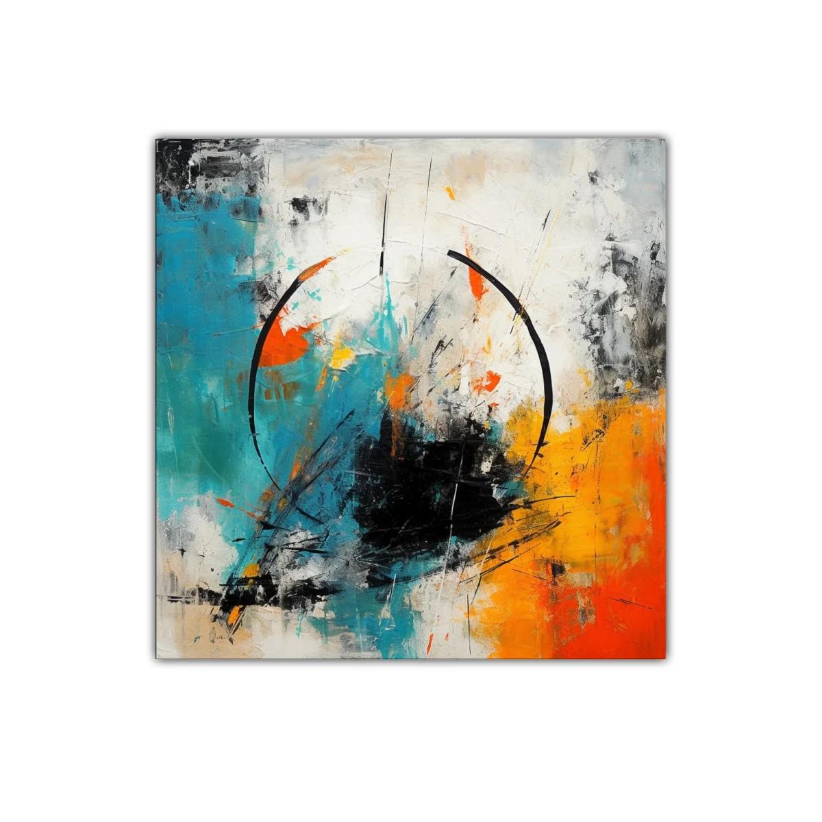 Cuadro abstracto con formas circulares y vibrantes colores