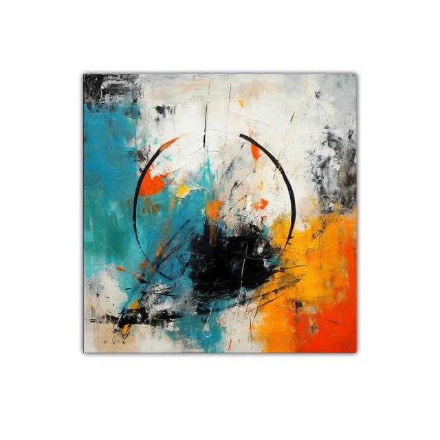 Cuadro abstracto con formas circulares y vibrantes colores