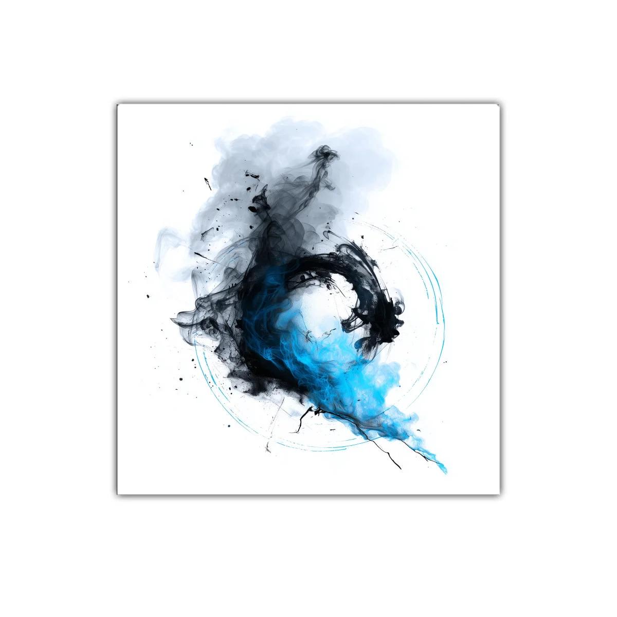Cuadro abstracto con formas fluidas en azul y negro