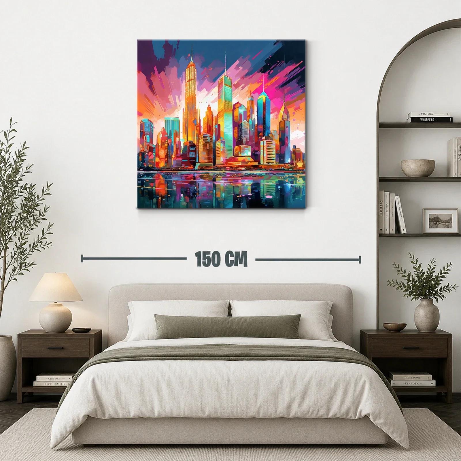 Vibrante ciudad al atardecer con reflejos intensos — miniatura 3