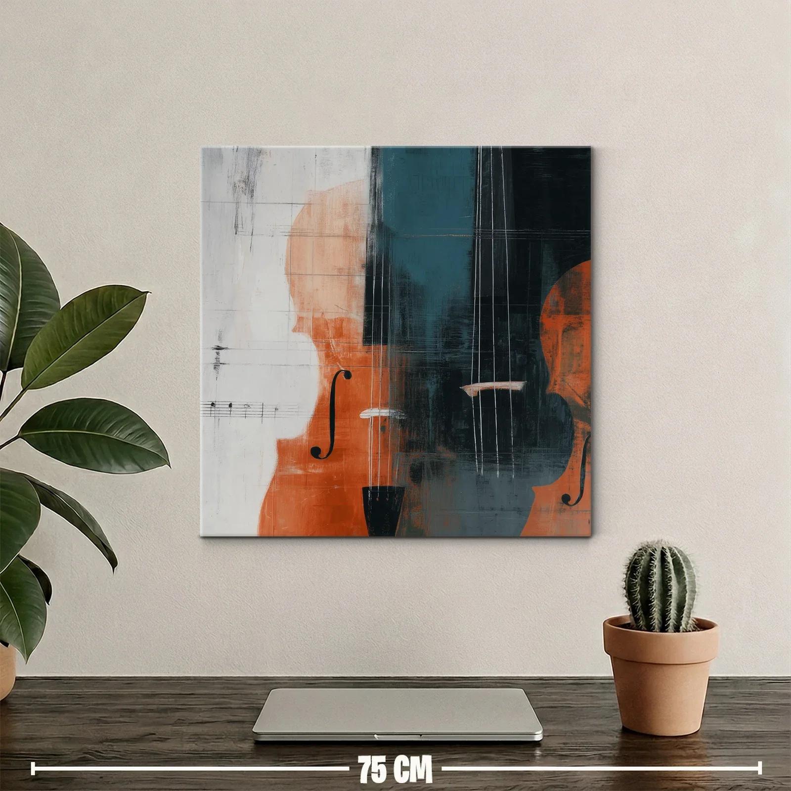 Cuadro abstracto de violonchelos en tonos cálidos y fríos — miniatura 2