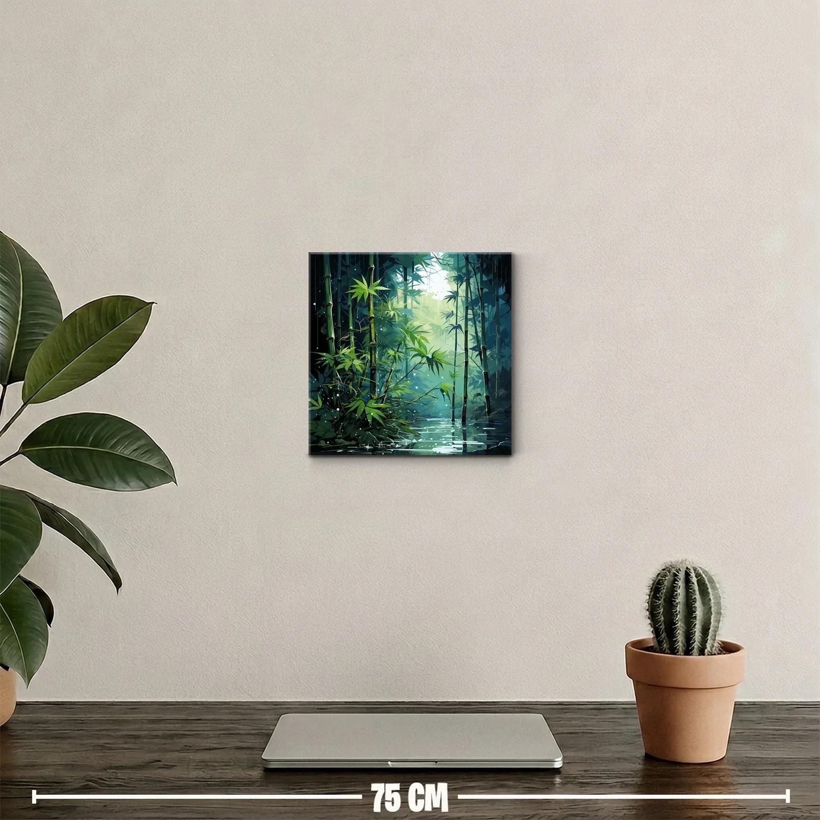 Bosque de bambú con luz y reflejos en el agua — miniatura 2