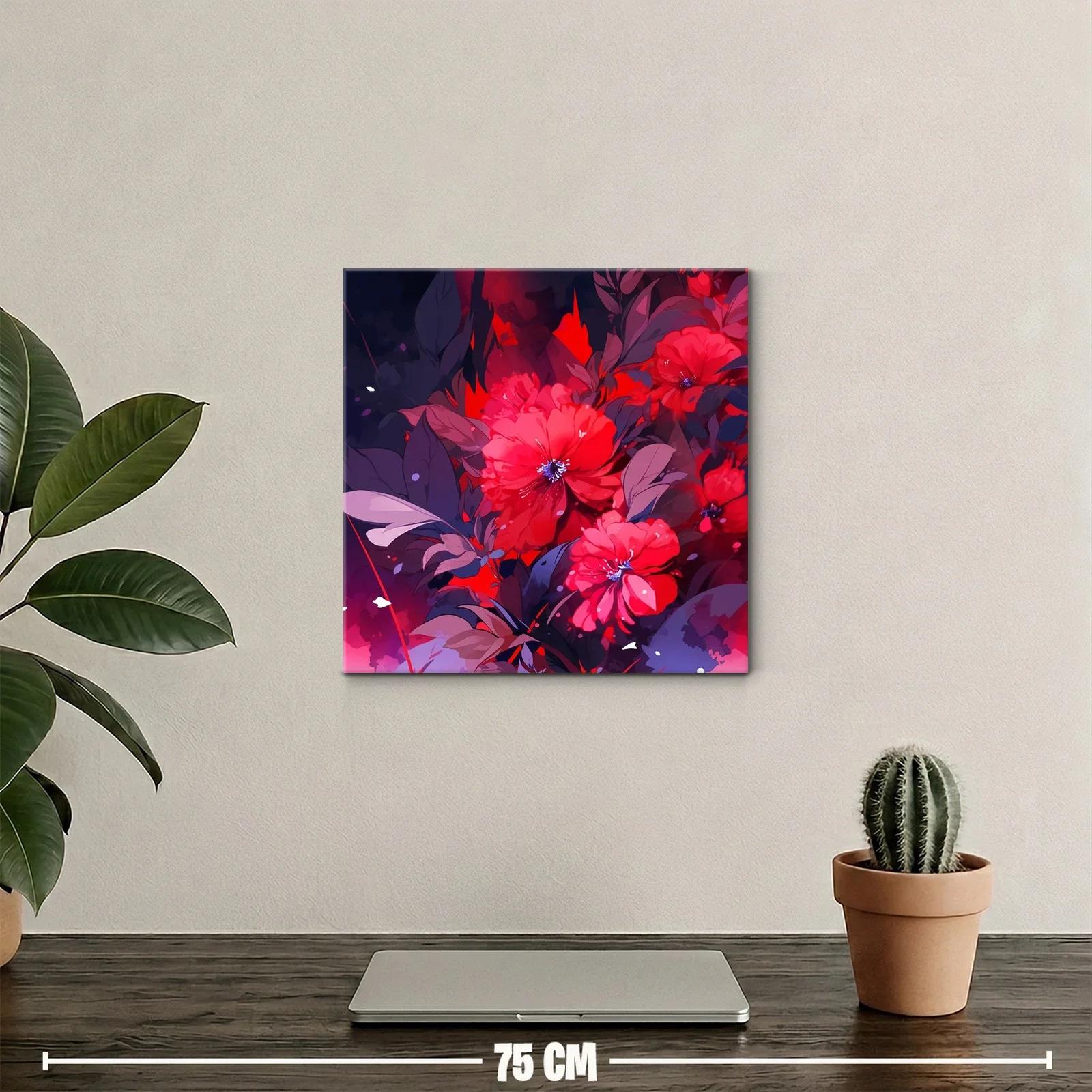 Cuadro floral con vibrantes tonos rojos y follaje oscuro — miniatura 2
