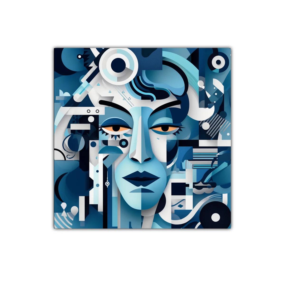 Rostro abstracto en tonos azules con estilo geométrico — imagen principal
