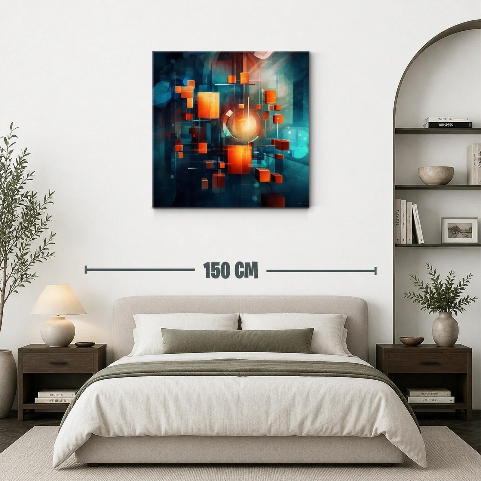 Composición abstracta con cubos naranjas flotantes en fondo azul — miniatura 3