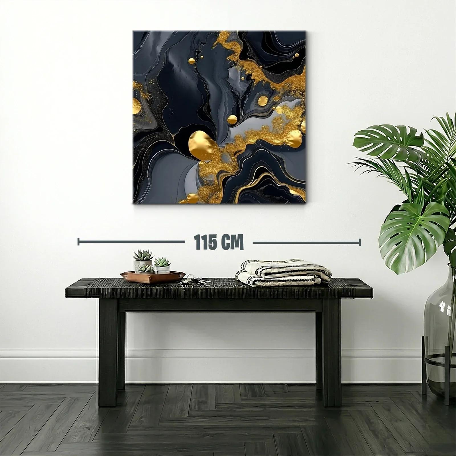 Arte abstracto con fluidez en negro y detalles dorados — miniatura 2