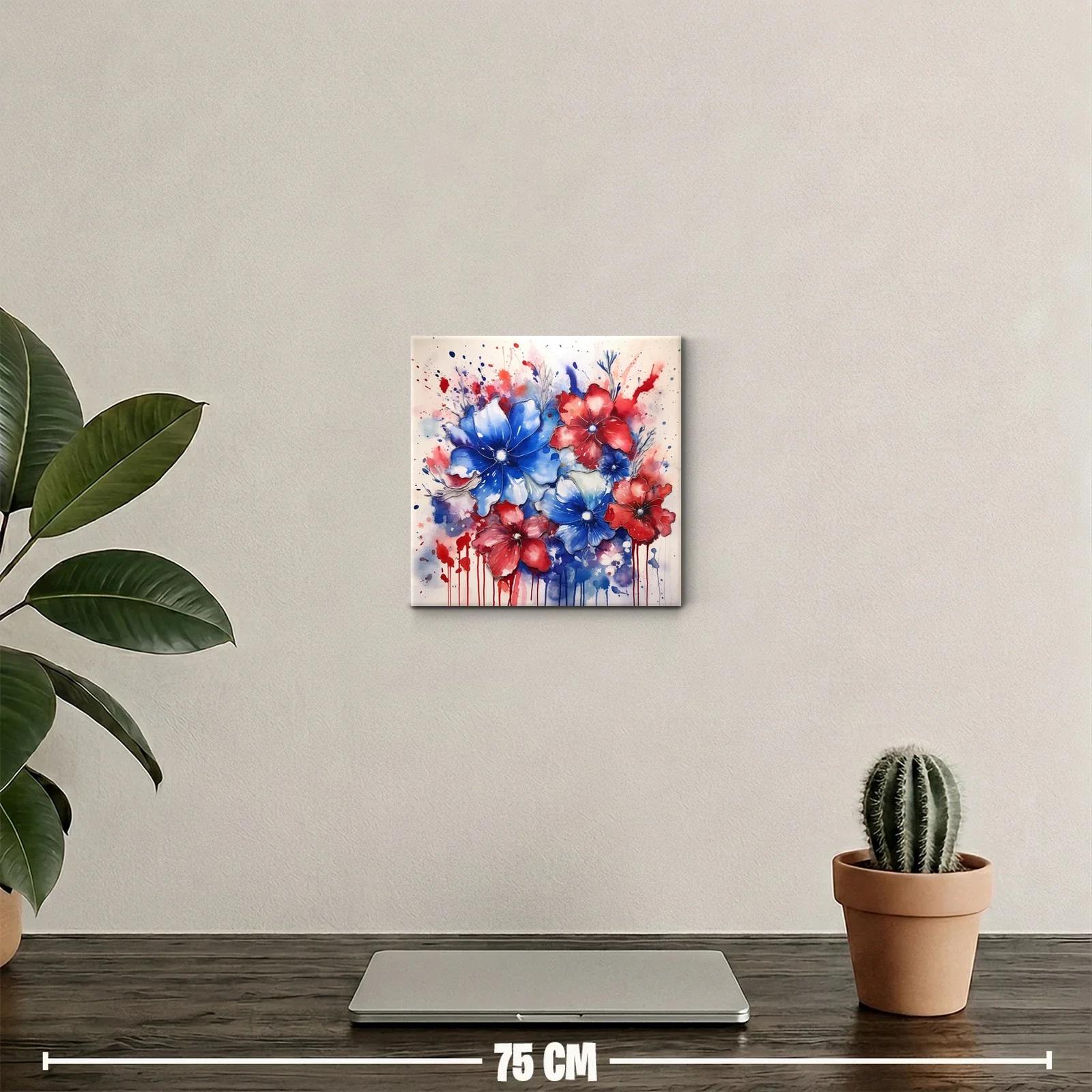 Cuadro floral vibrante en tonos rojo y azul intensos — miniatura 2