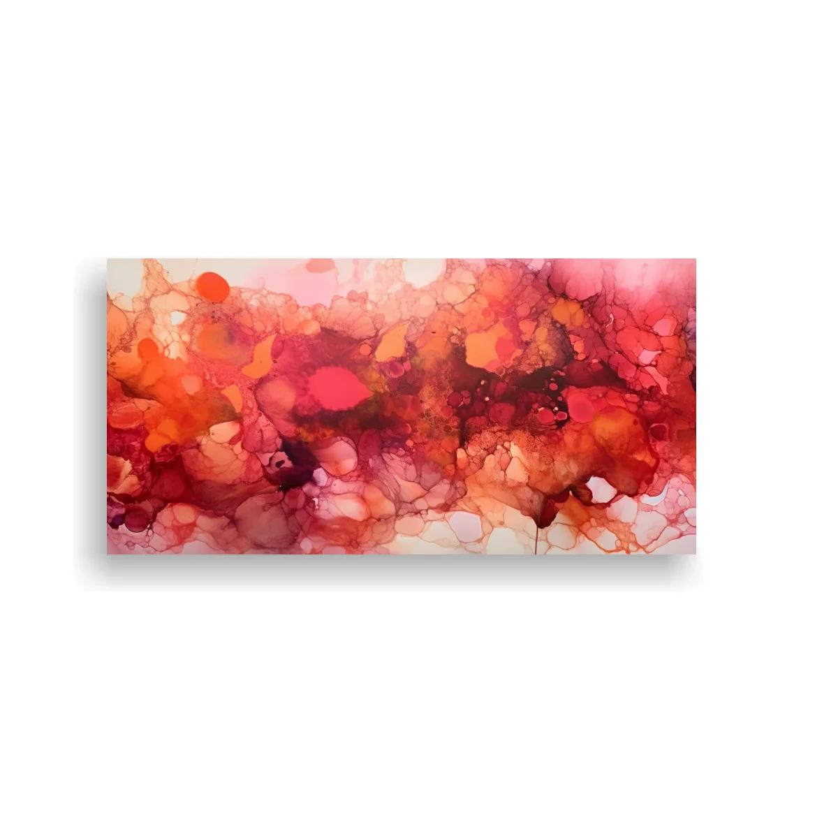 Cuadro manchas abstractas rojas y coral con veladuras orgánicas