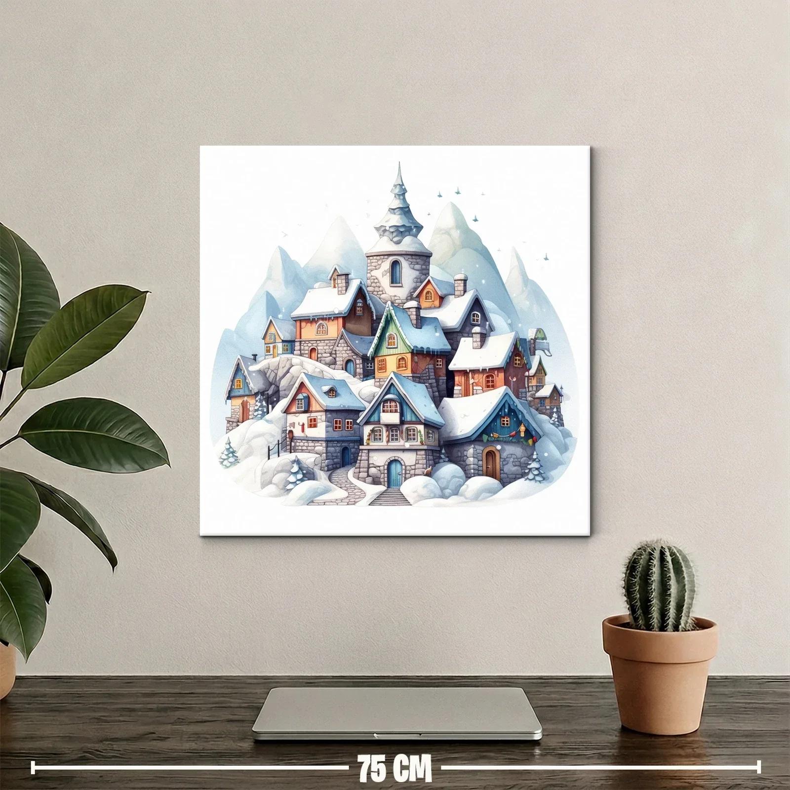 Pueblo nevado con encanto en tonos pastel y azulados — miniatura 2