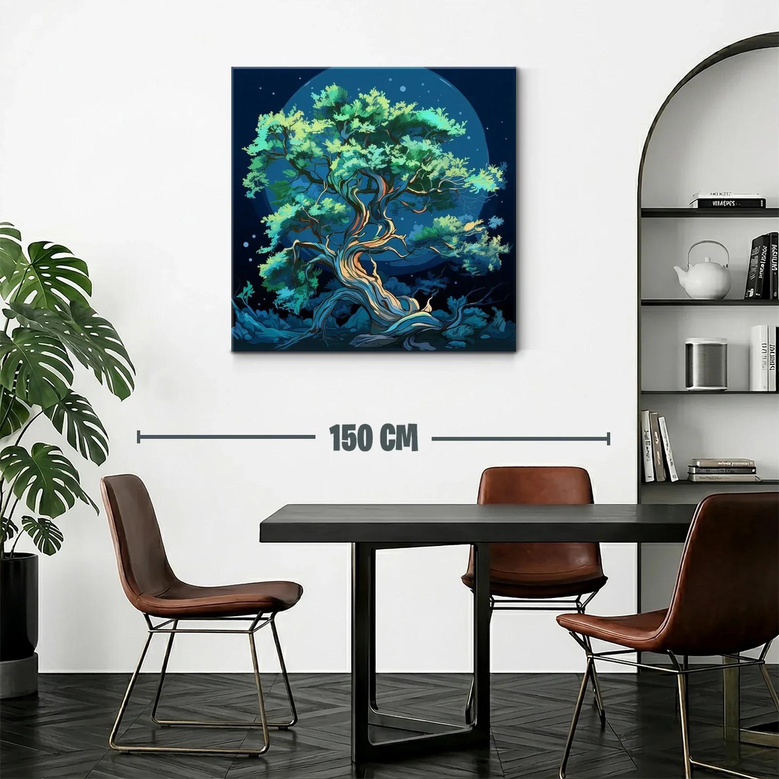 Árbol nocturno con luces mágicas y tonos azules y verdes — miniatura 2