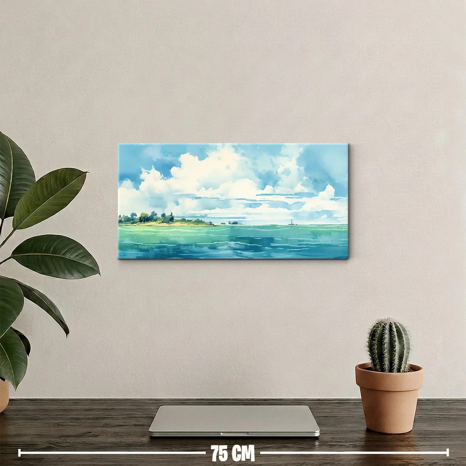 Cuadro paisaje marino con costa lejana y cielo amplio — miniatura 2