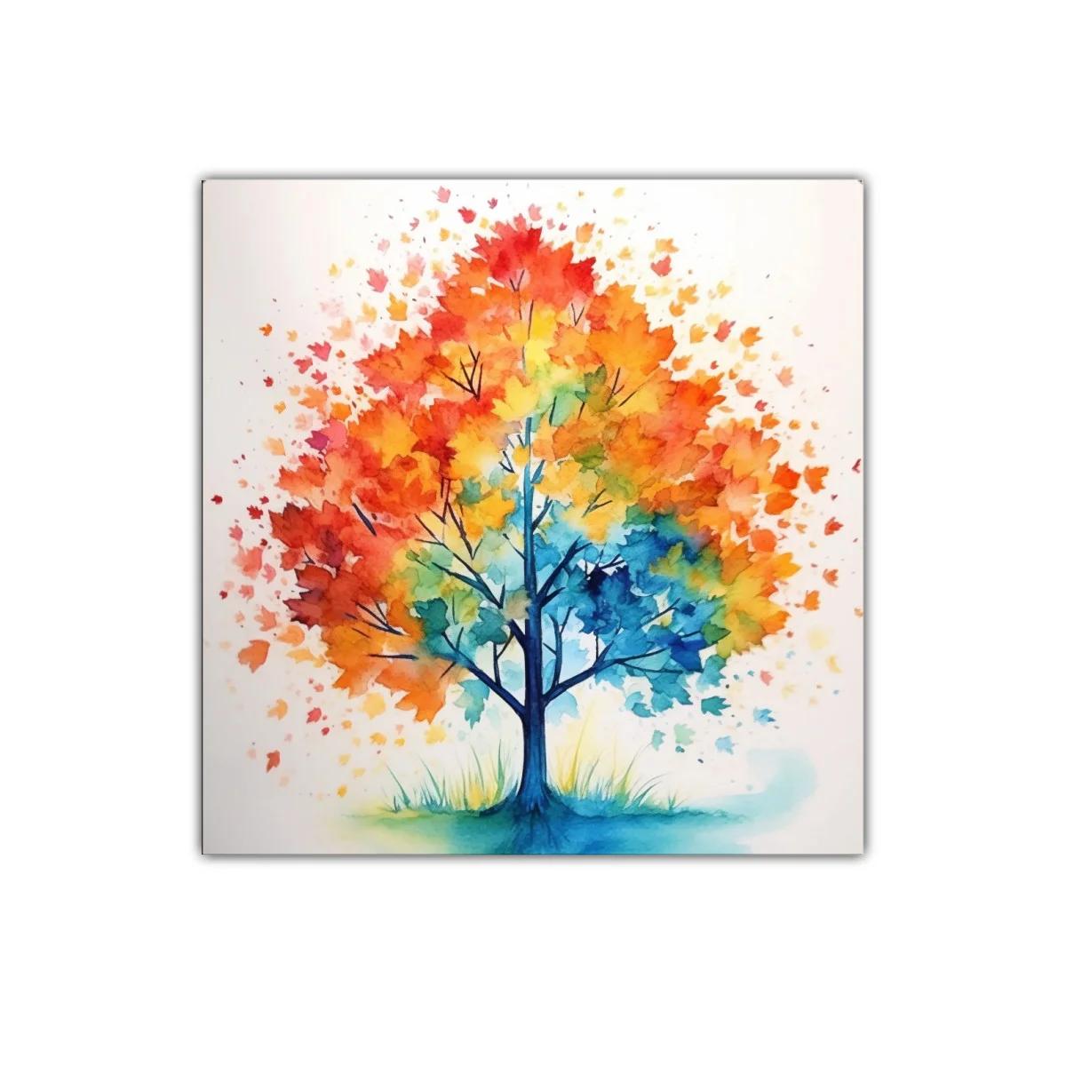 Árbol multicolor con vibrantes tonos otoñales y azules vivos — imagen principal