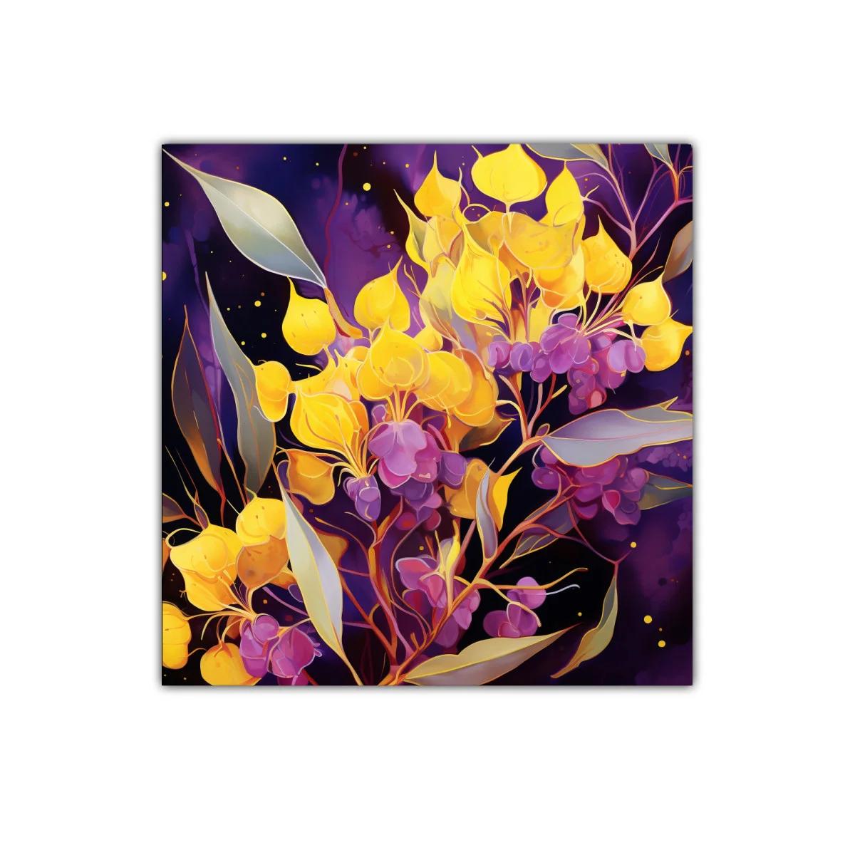 Cuadro decorativo con flores en tonos amarillos y morados — imagen principal