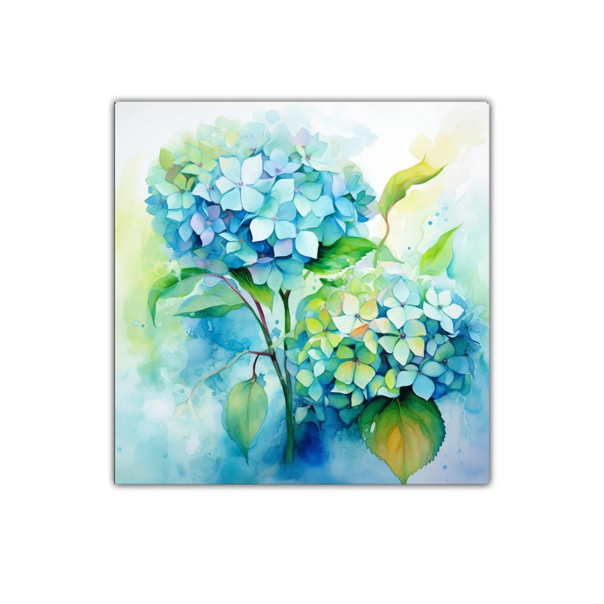 Cuadro decorativo de hortensias en tonos azules y verdes — imagen principal