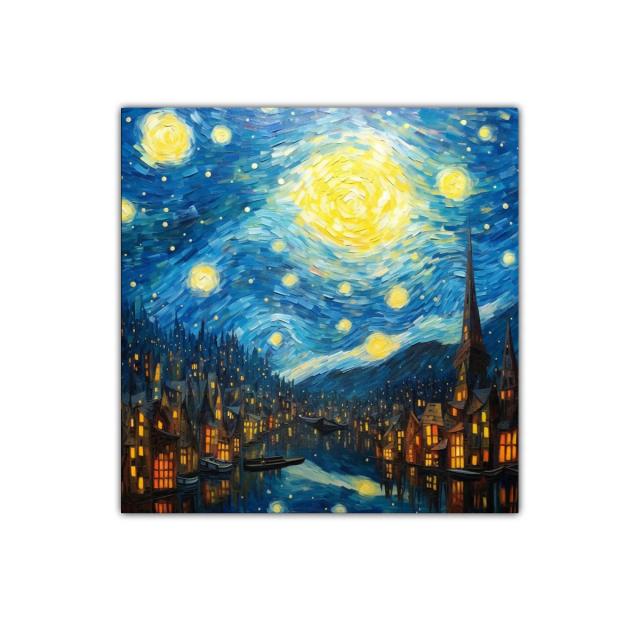 Cuadro decorativo noche estrellada sobre ciudad iluminada
