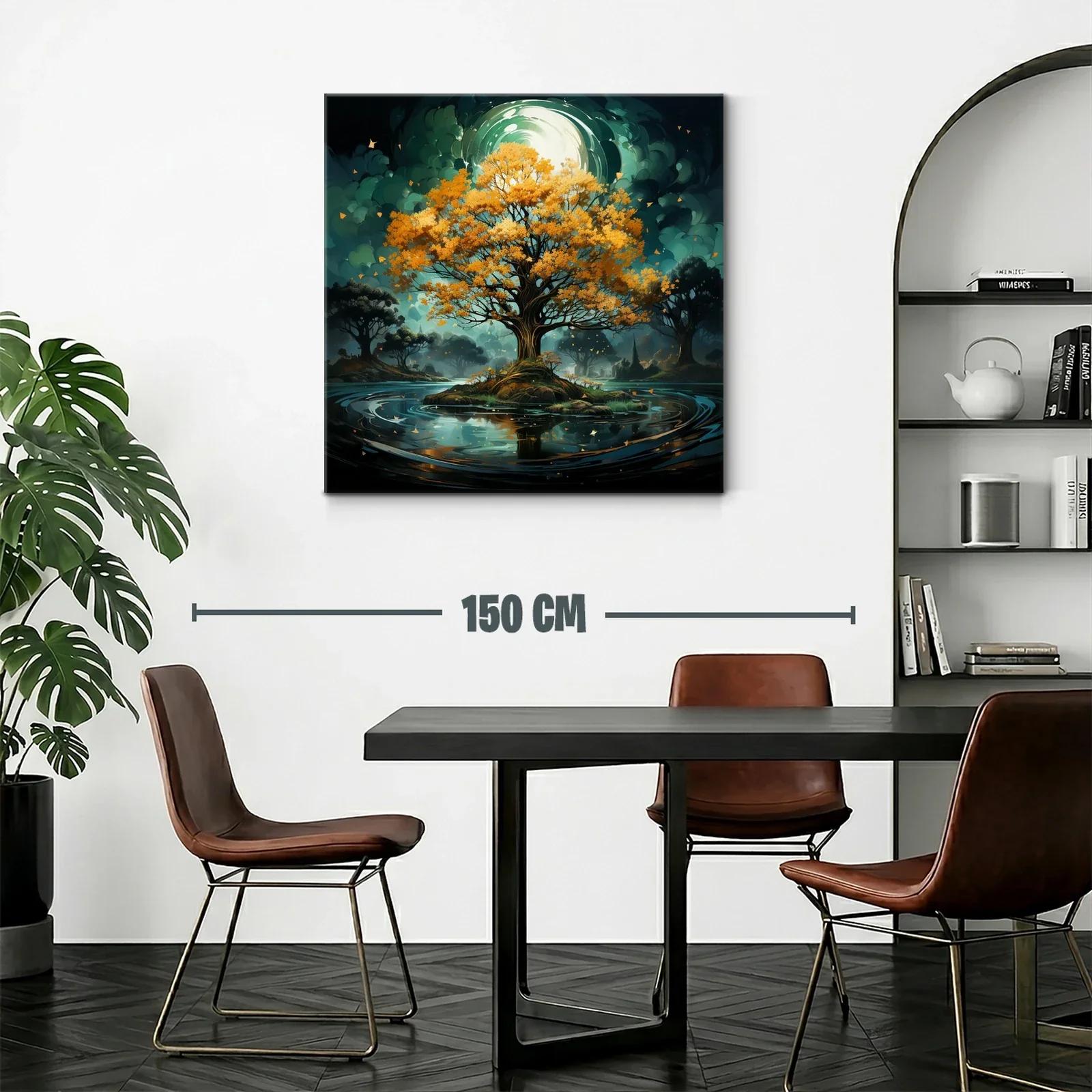 Árbol dorado en isla mágica con reflejos en agua — miniatura 2